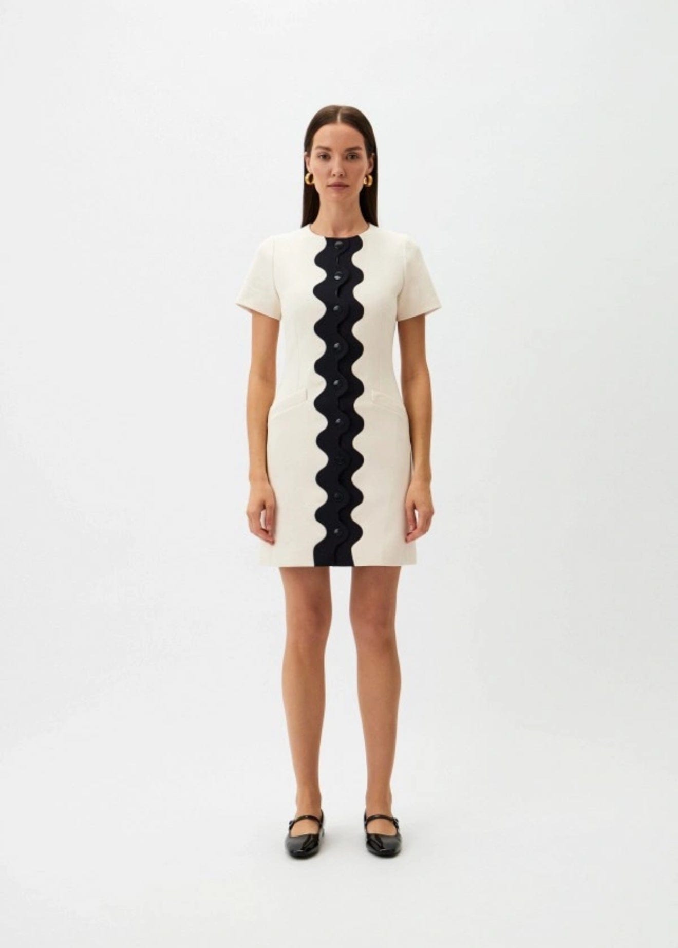 Tara Jarmon Paris - Vestido Curto Manga Curta Rossia Off White