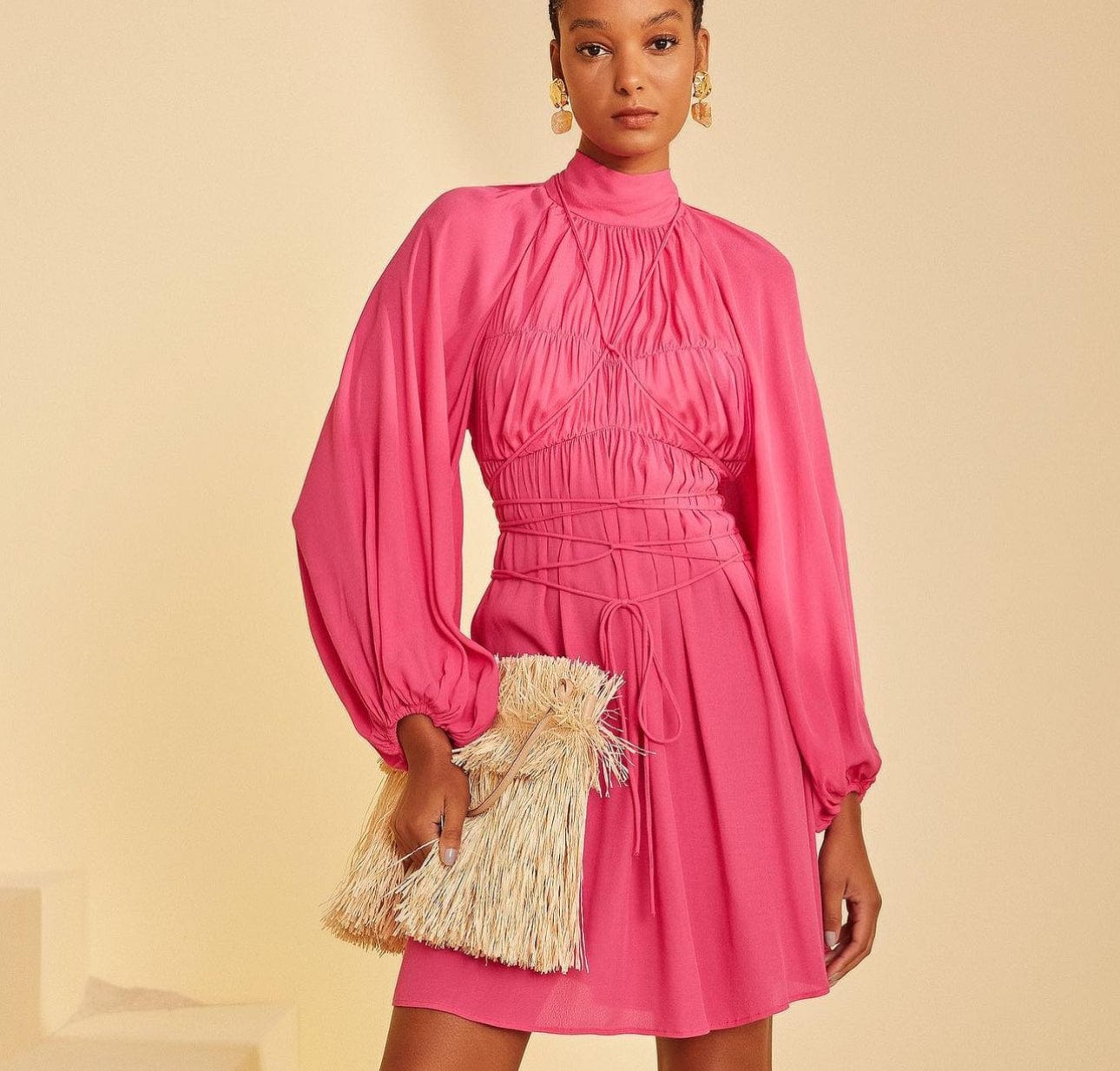 L'Cecci - Vestido Curto Manga Longa Rosa