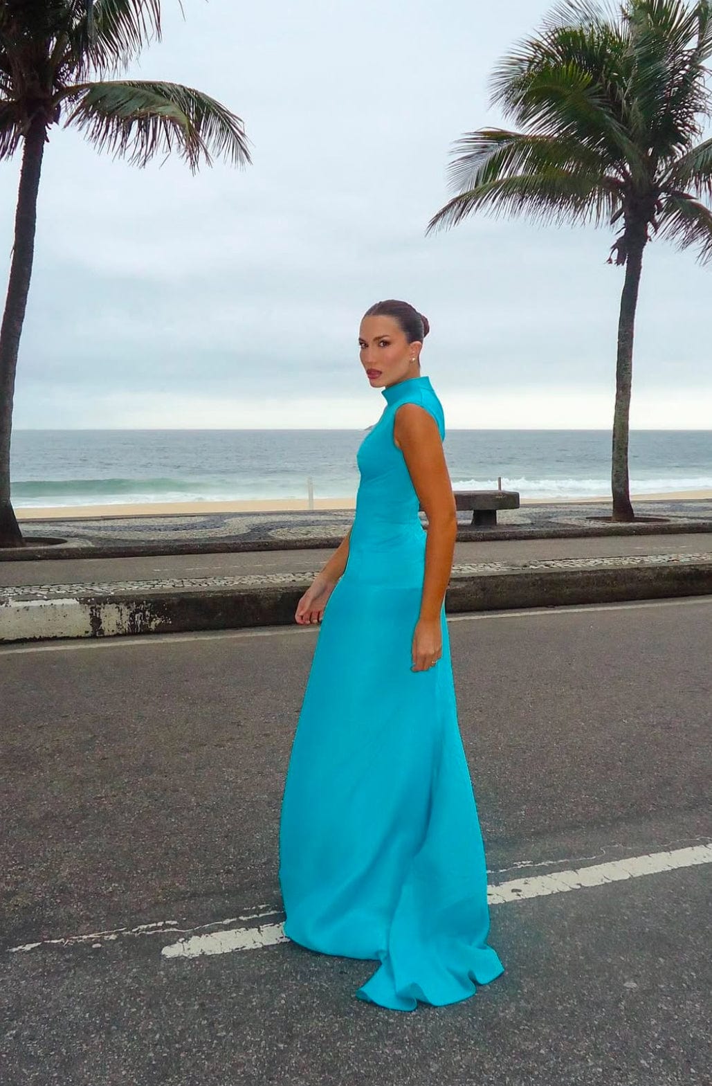 Glória Coelho - Vestido Longo no Viés com Gola VF15229 Azul Tiffany