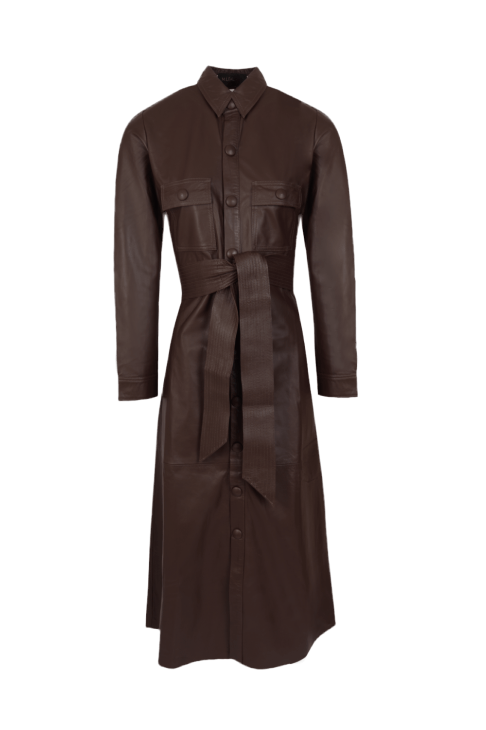 M Leal - Vestido Midi Chemisier Couro Marrom