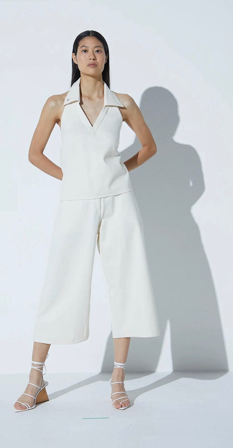 Viviane Furrier - Calça Pantacourt em Sarja Off White