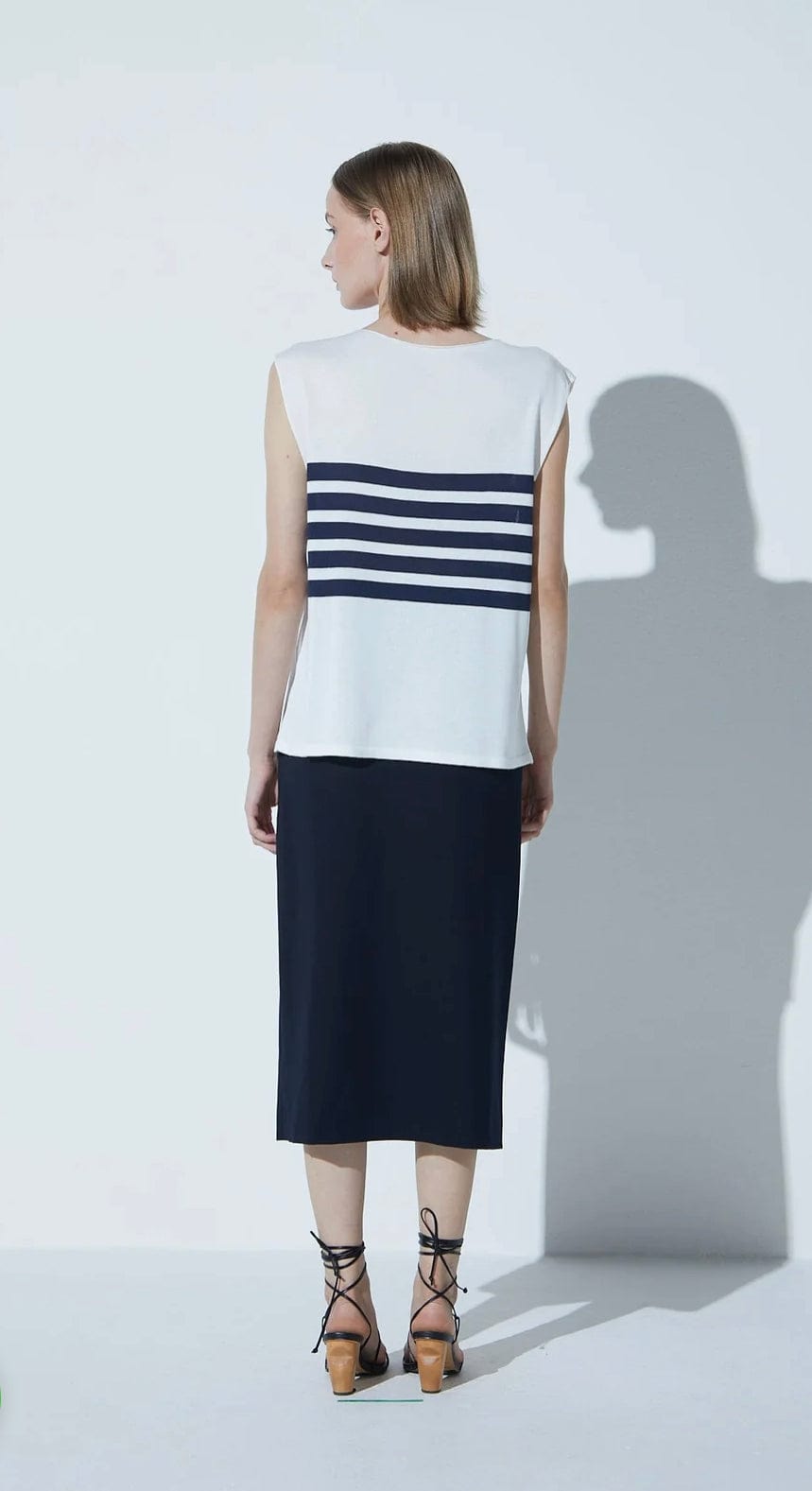 Viviane Furrier - Blusa sem Mangas Listrada com Tricot