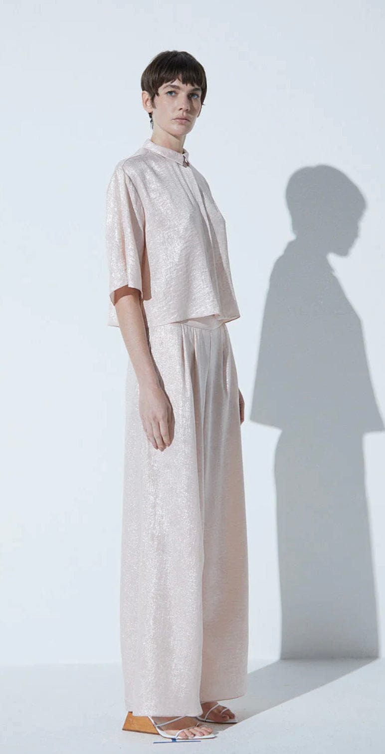 Viviane Furrier - Calça Pantalona Lamê Rosa