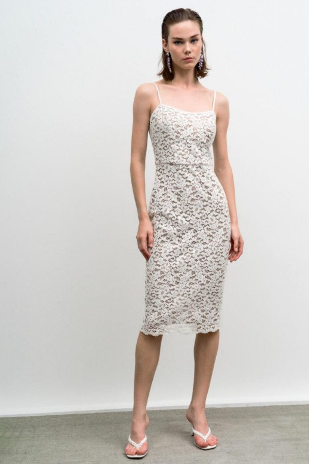 Access - Vestido Curto Alça Fina Renda Off White