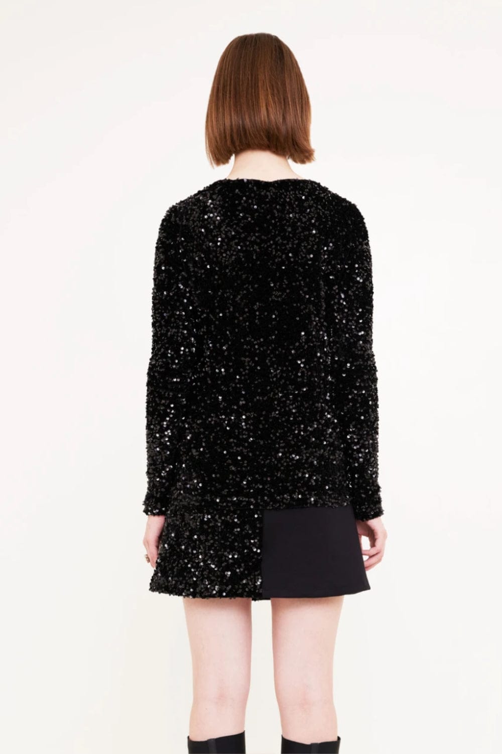 Glória Coelho - Blusa Manga Longa Gola Redonda de Paetês T782 Preto