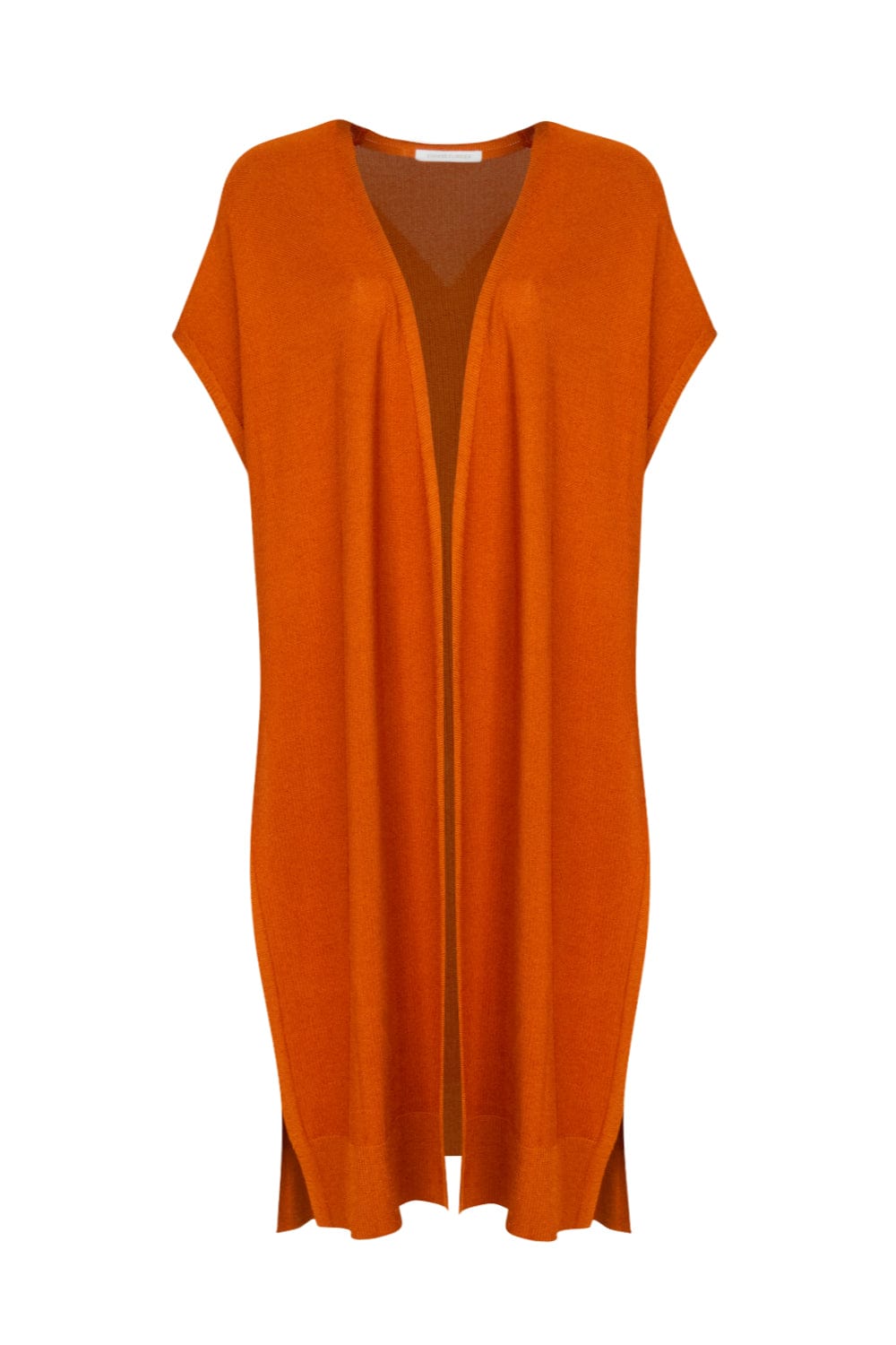 Viviane Furrier - Cardigan Longo em Tricot em Piquet com Fendas Terracota