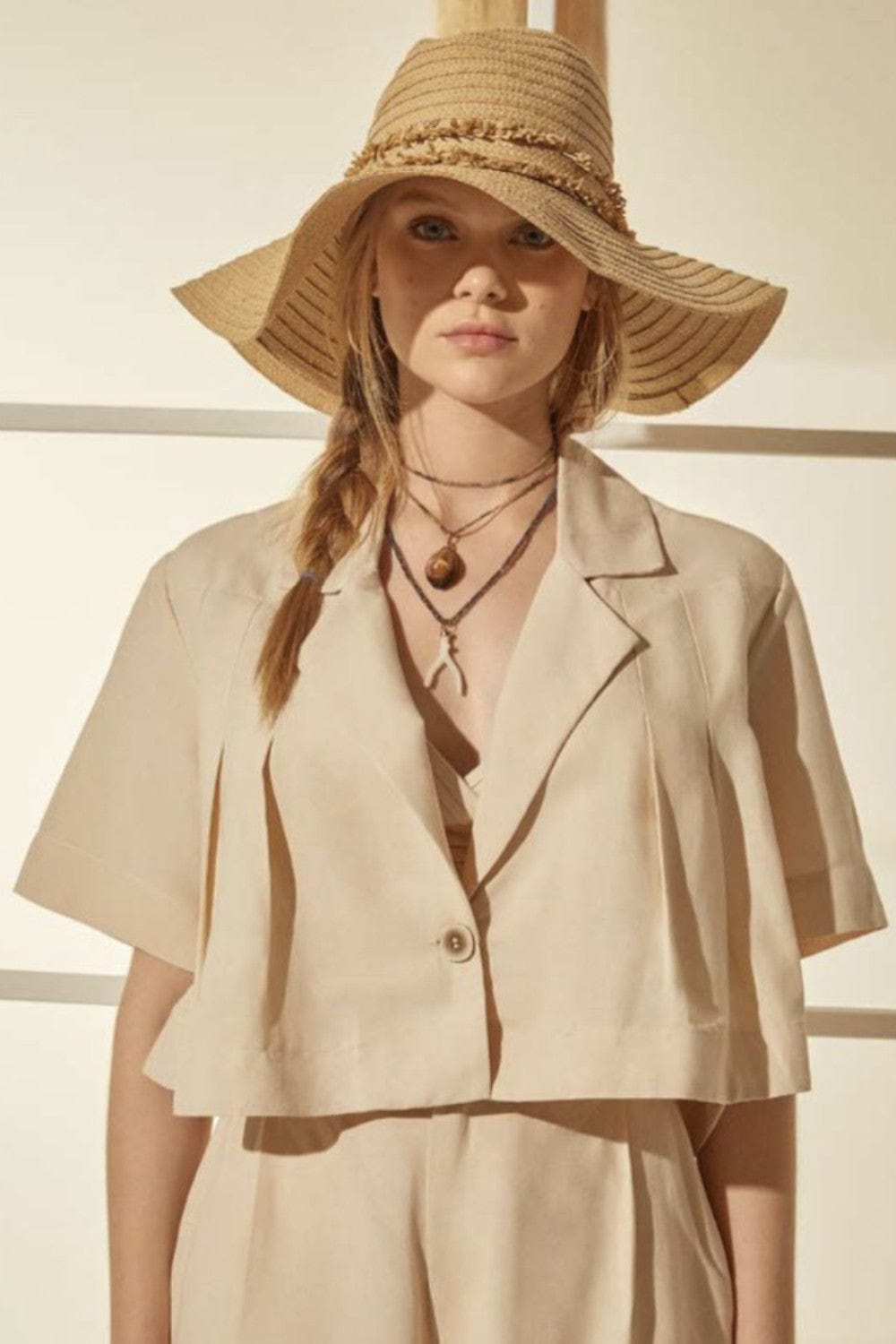 L’Cecci - Camisa Cropped Viscolinho Bege