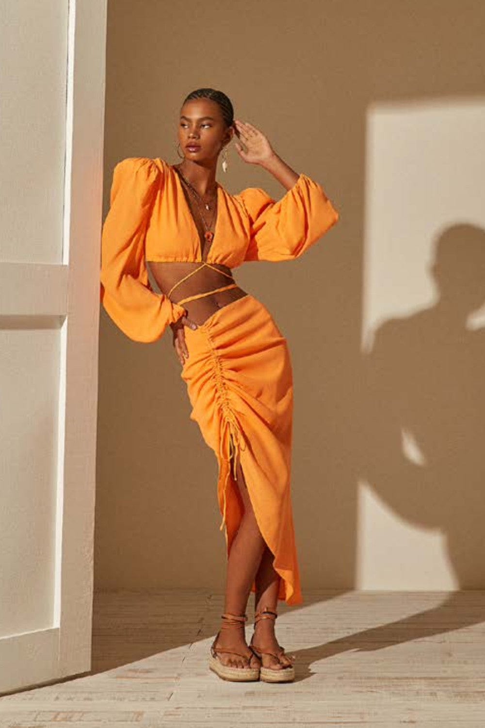 L’Cecci - Blusa Cropped Manga Longa Laranja