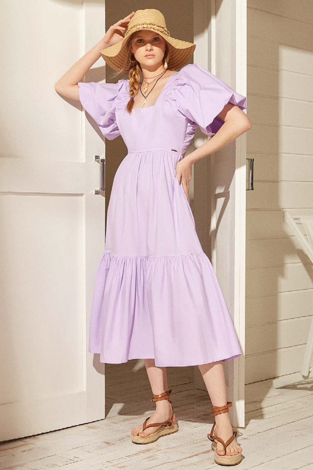 L’Cecci - Vestido Midi Manga Bufante Lílas