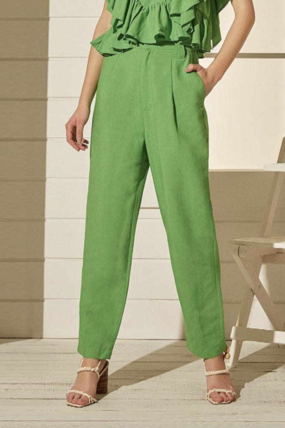 L'Cecci - Calça Alfaiataria Viscolinho Verde