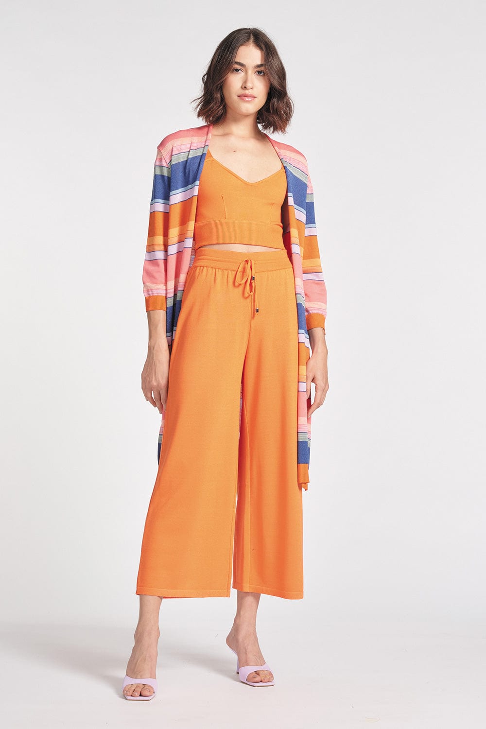 Viviane Furrier - Calça Pantacourt em Tricot com Bolsos Laranja