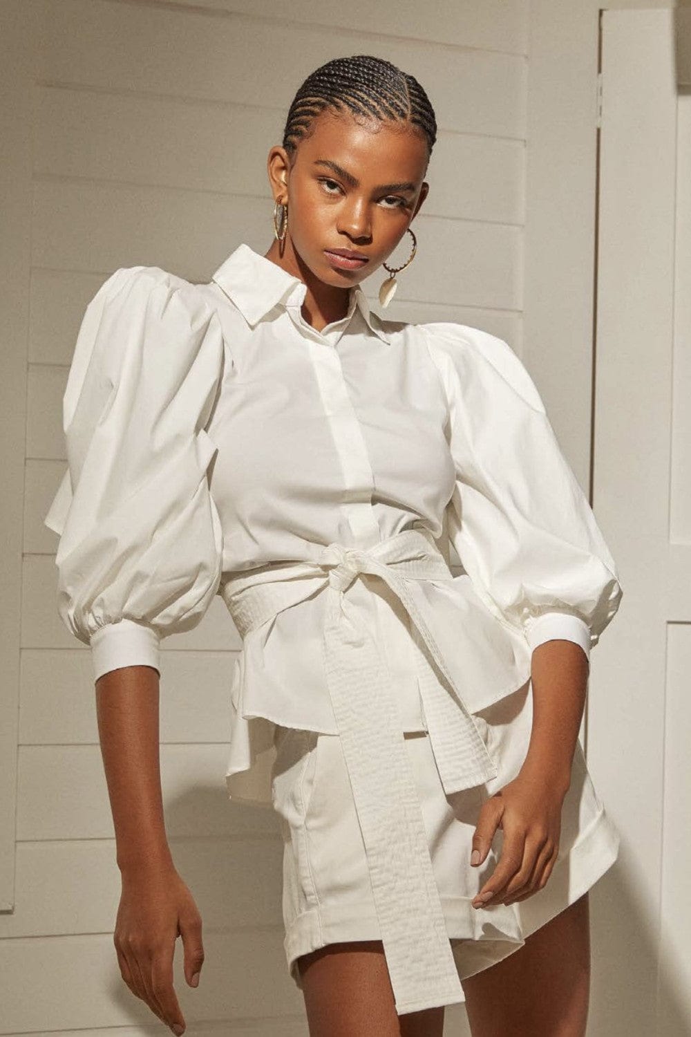 L'Cecci - Camisa Manga Longa Bufante Off White