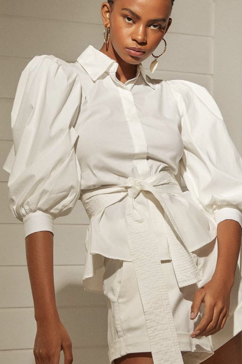 L'Cecci - Camisa Manga Longa Bufante Off White