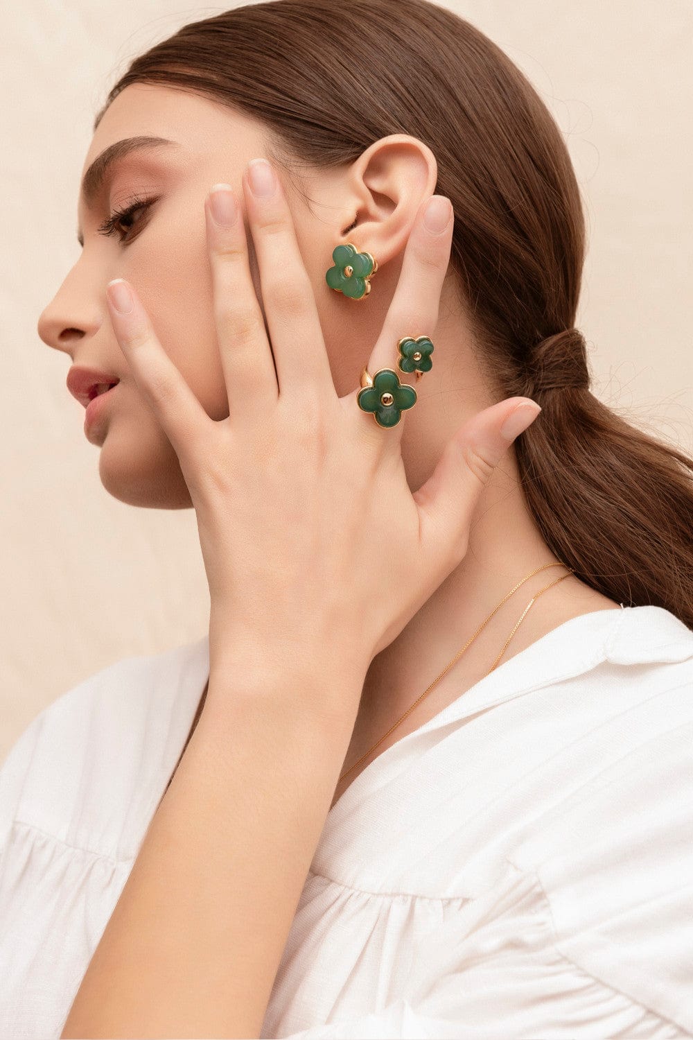 Aimer - Anel Senção Ágata Verde Banhado a Ouro 18k