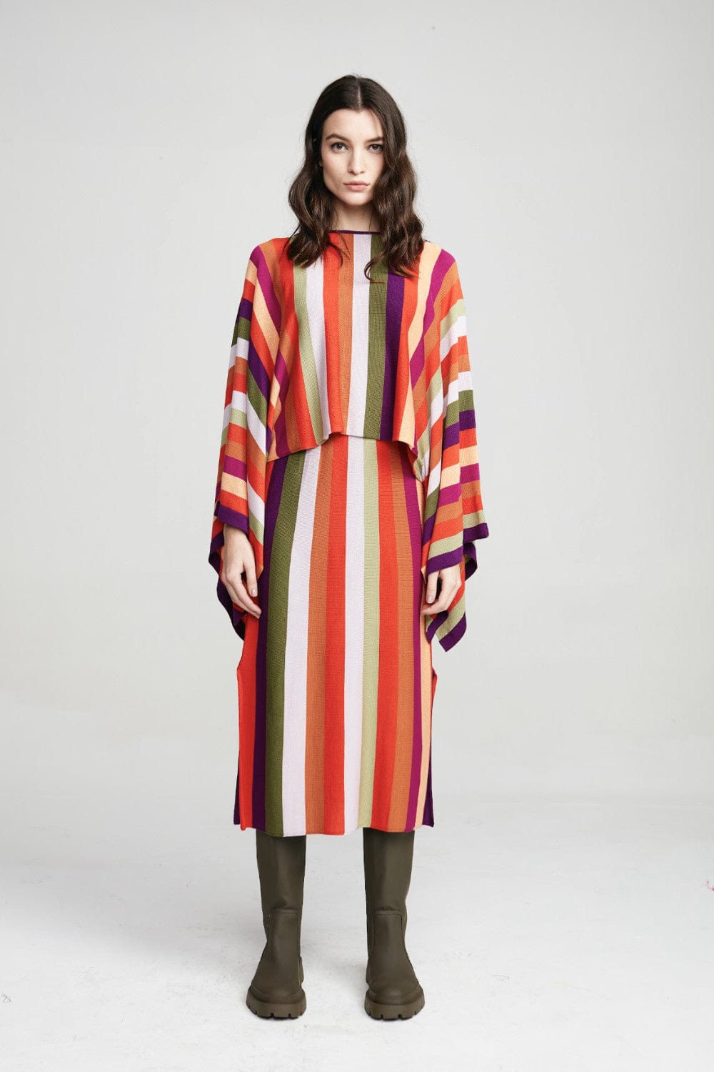 Viviane Furrier - Saia Midi em Tricot Listras Multicolor