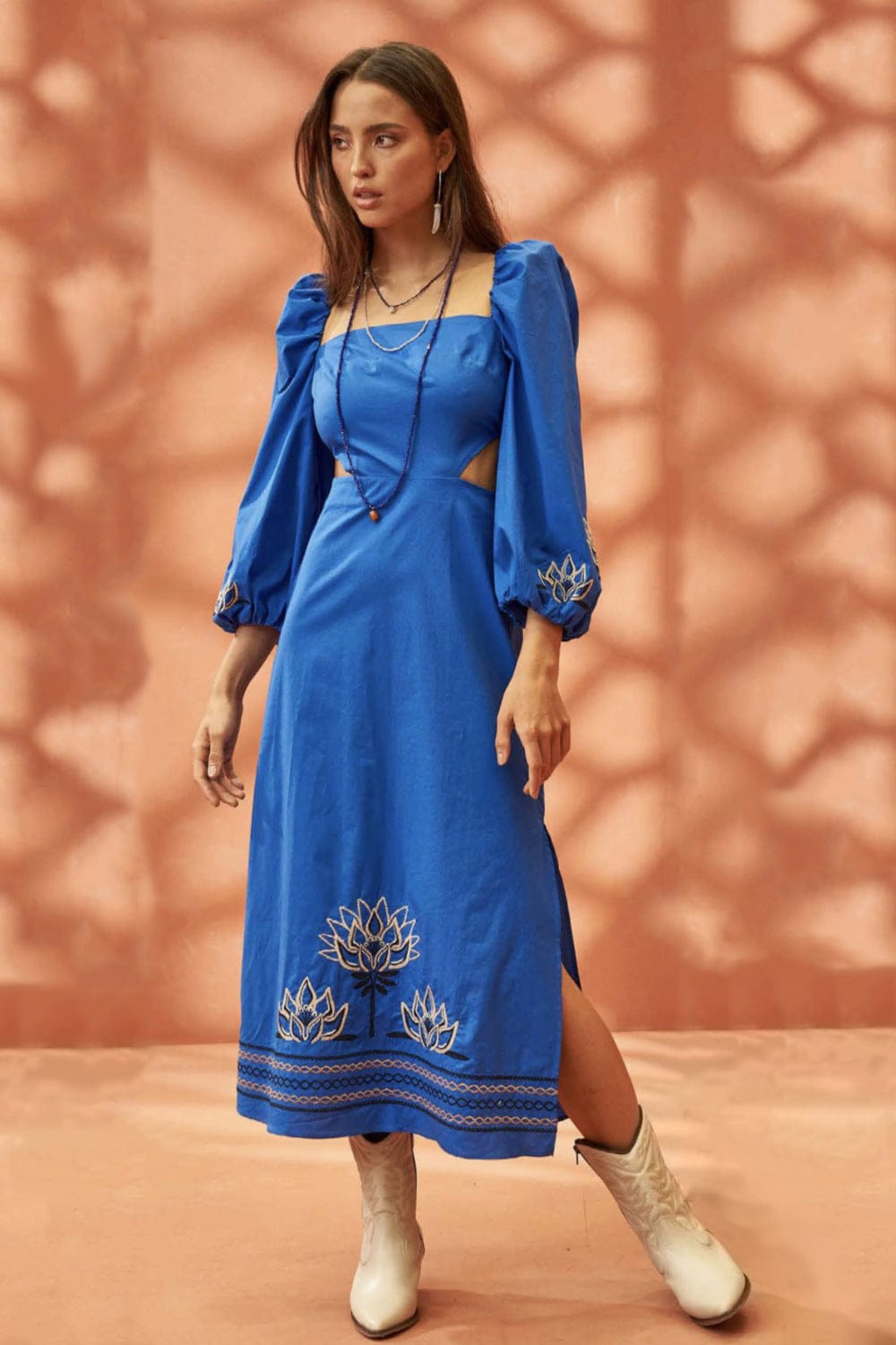 L'Cecci - Vestido Midi Bordado Azul