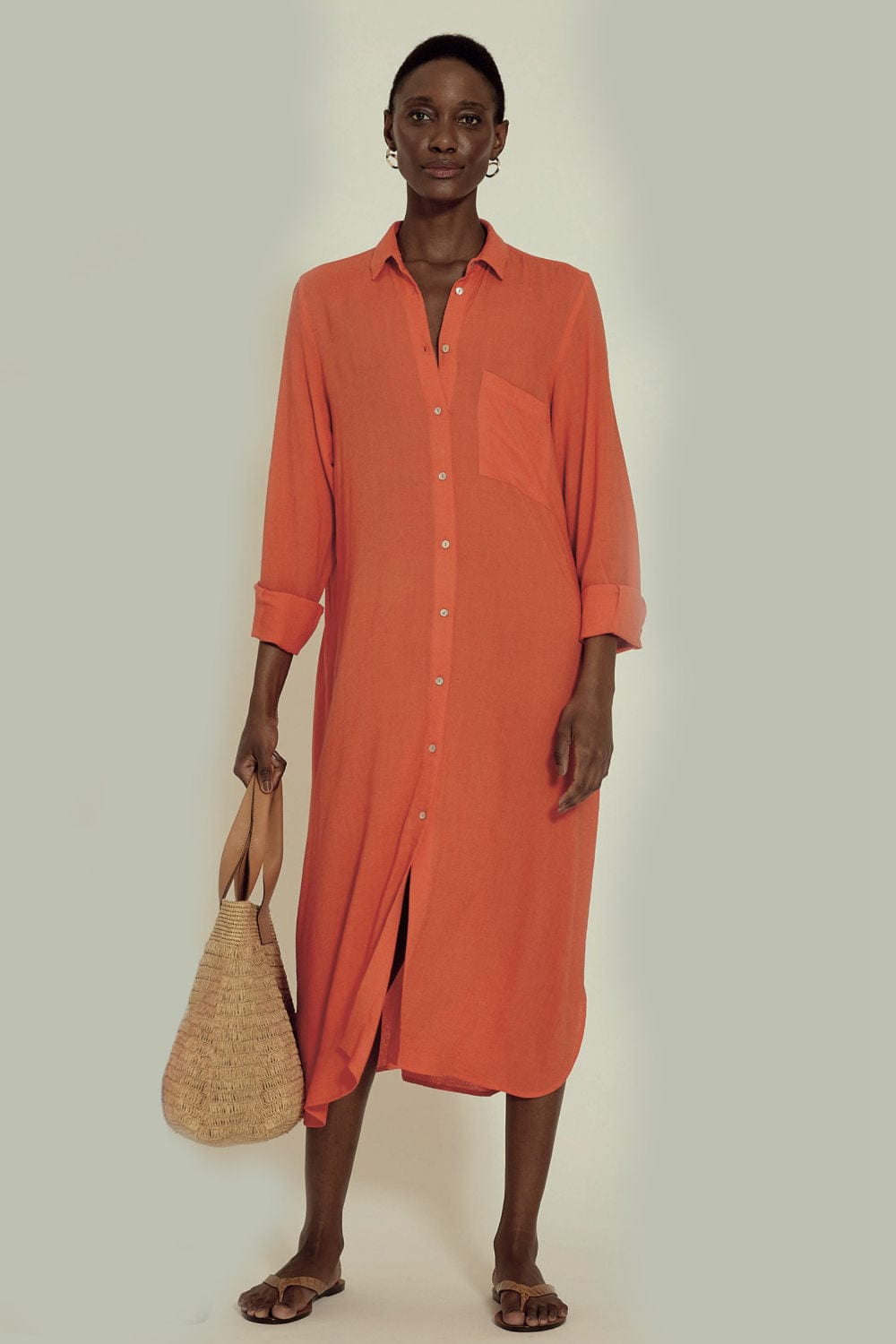 Lenny Niemeyer - Vestido Chemisier Midi Granita Laranja