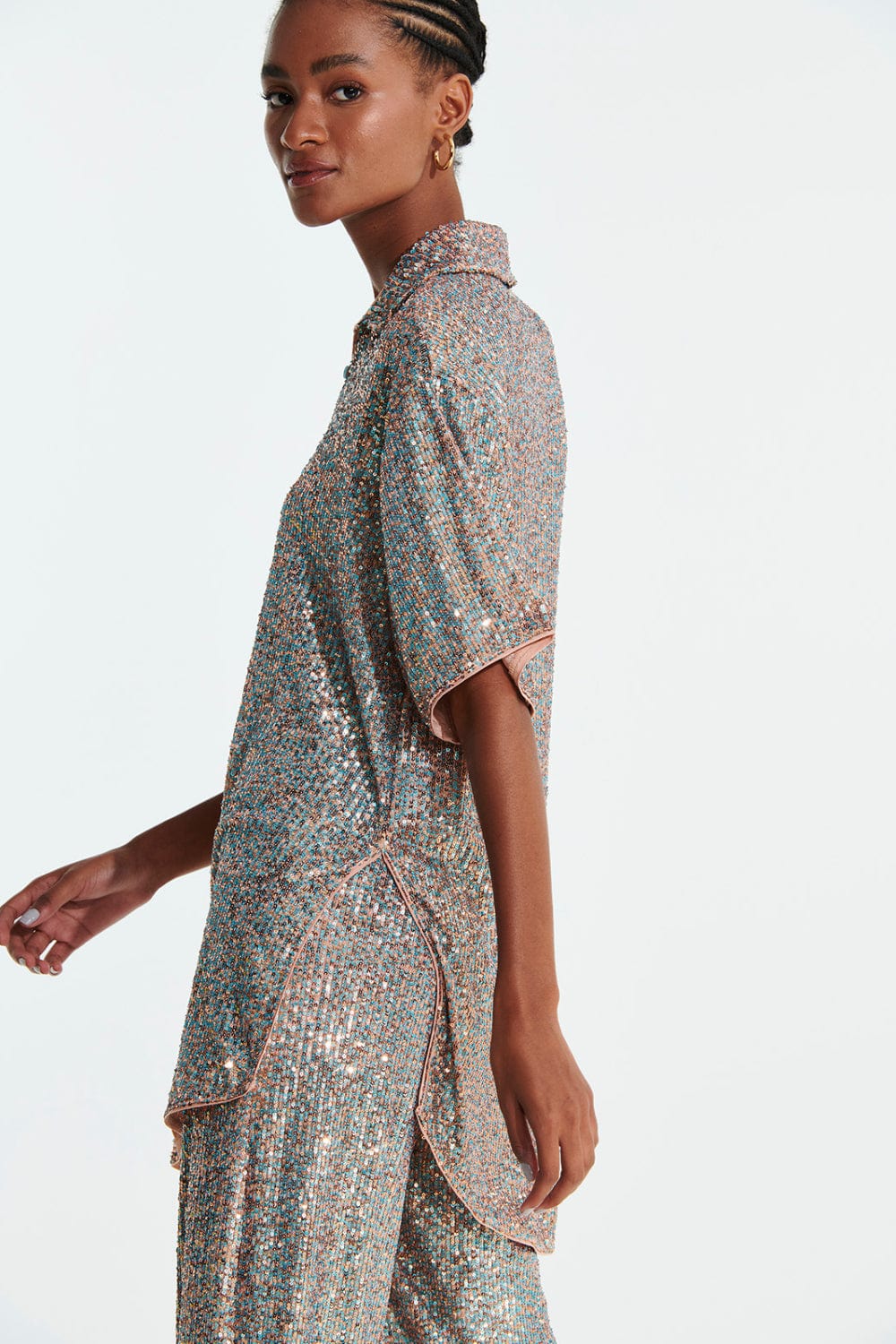 L'Cecci - Camisa Manga Curta em Paetês Multicor