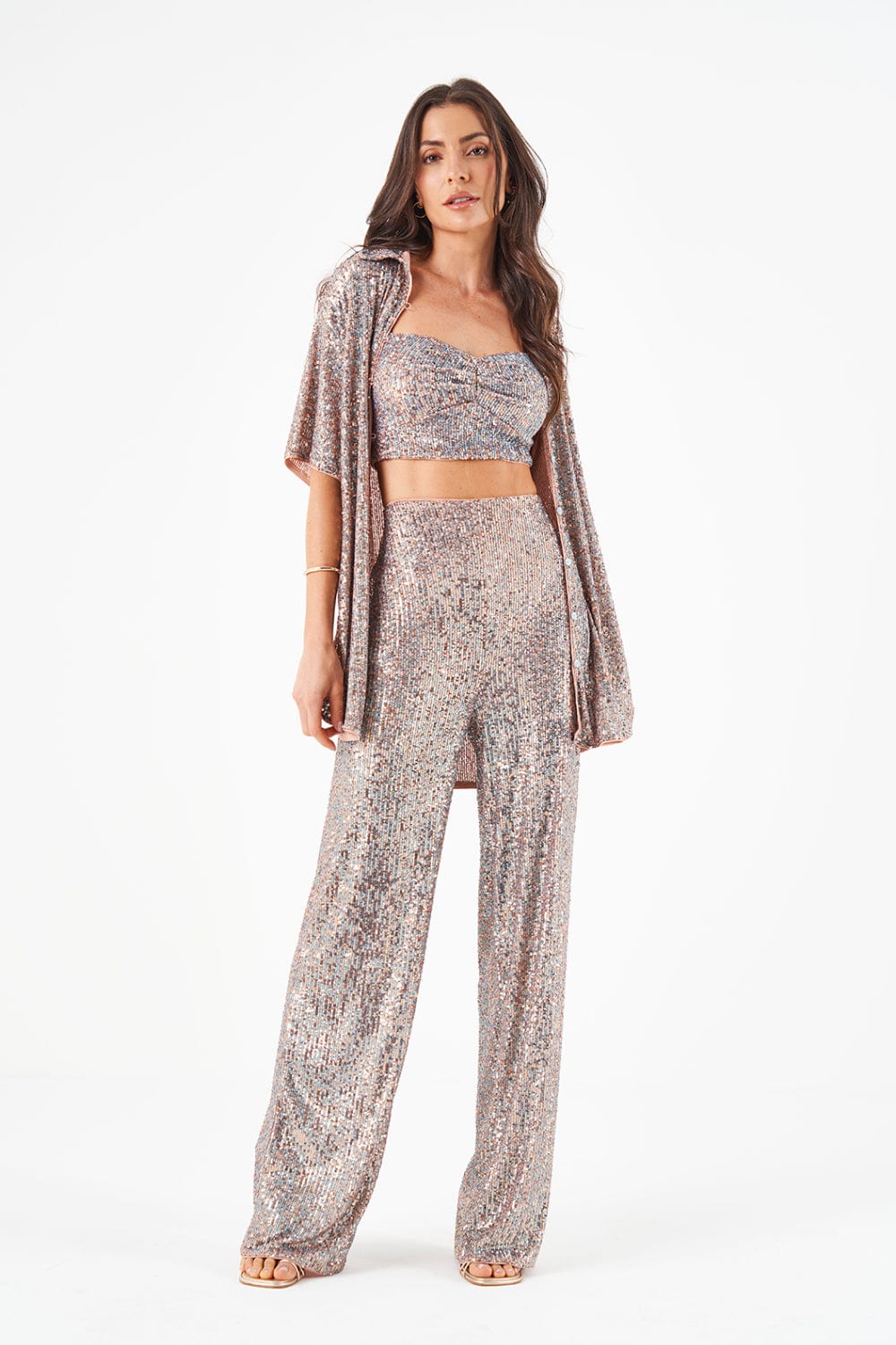 L'Cecci - Calça Reta Paetês Multicor