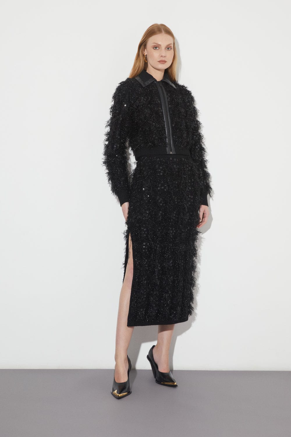 Coven - Jaqueta Tricot Franjado e Bordado Preto