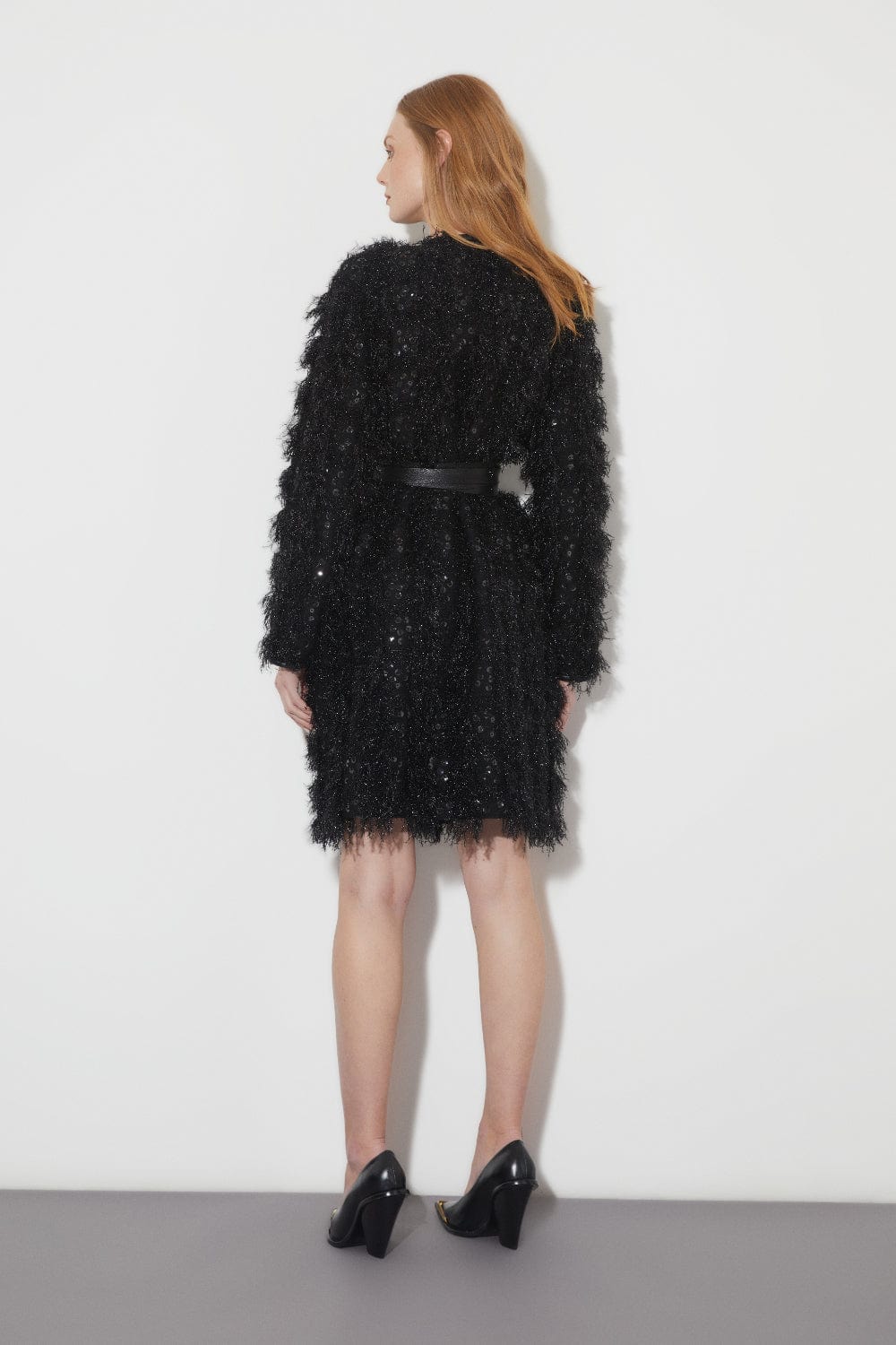 Coven - Sobretudo 3/4 Tricot Franjado e Bordado Preto