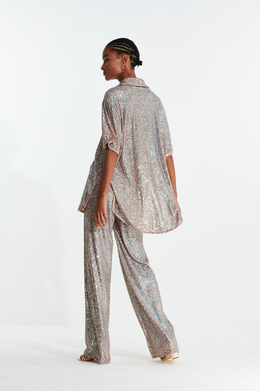 L'Cecci - Camisa Manga Curta em Paetês Multicor