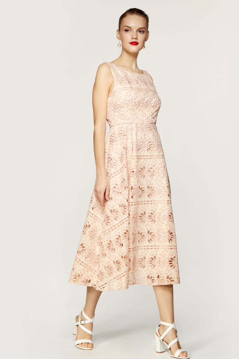 Access - Vestido Midi sem Manga Laise Rosa