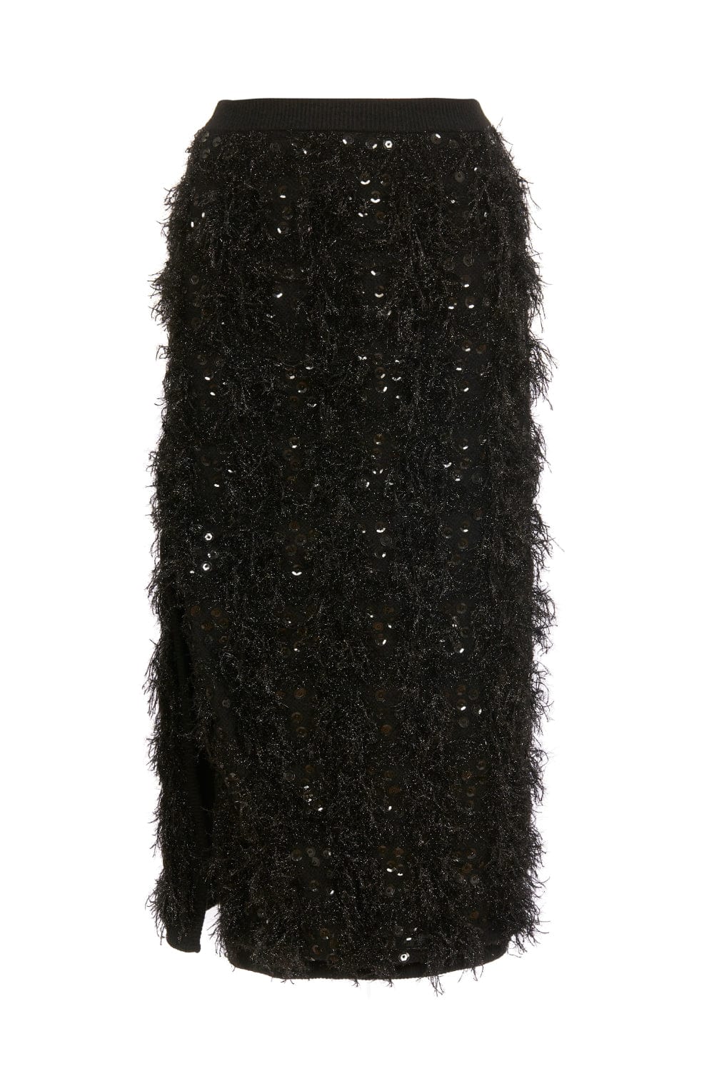 Coven - Saia Midi Tricot Franjado e Bordado Preto