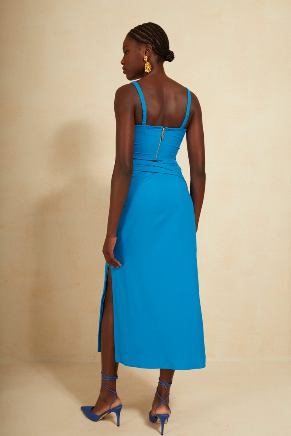 L'Cecci - Saia Midi Transpassada com Fenda Azul