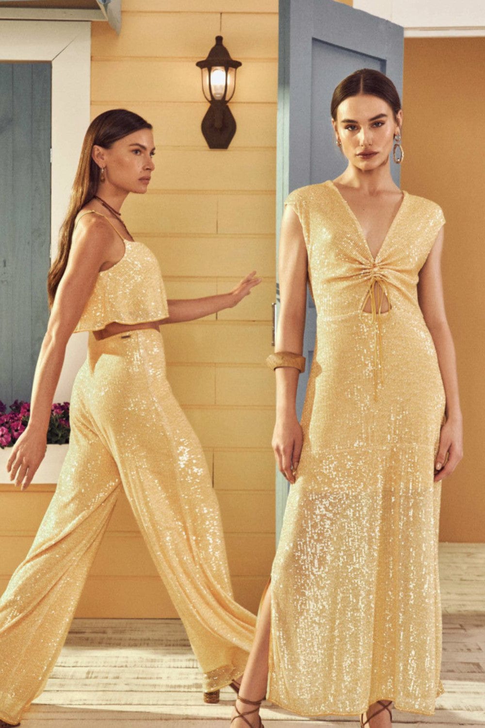 L'Cecci - Vestido Longo Paetês Amarelo