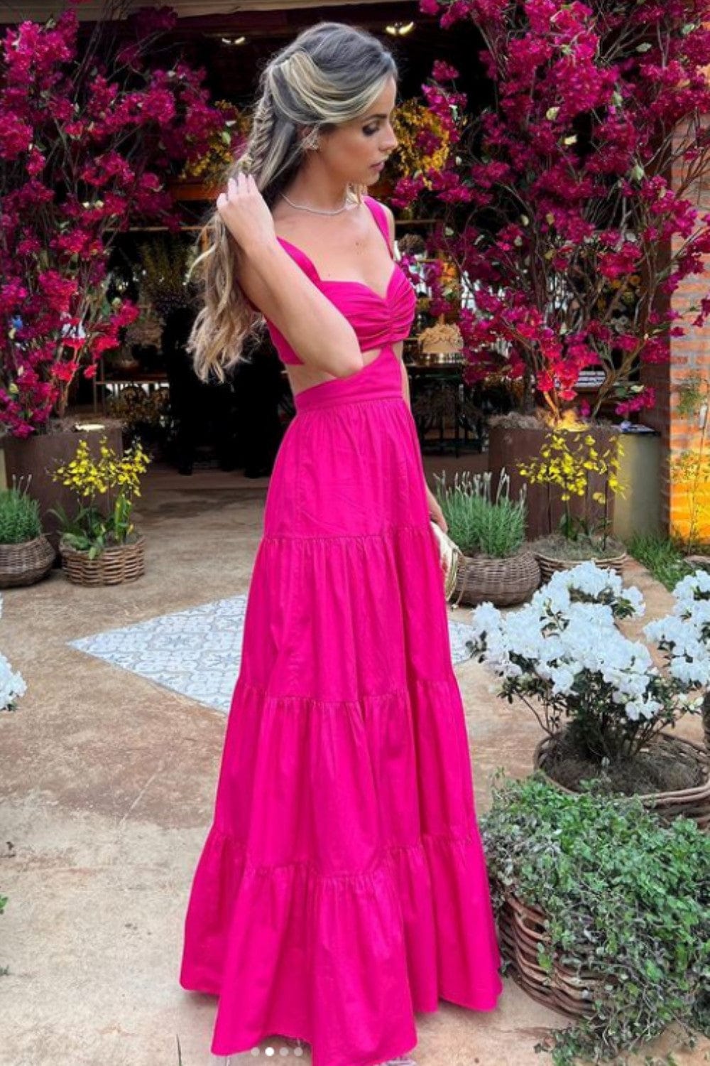 Coolrated - Vestido Longo Maxi Recortes Rosa Pink