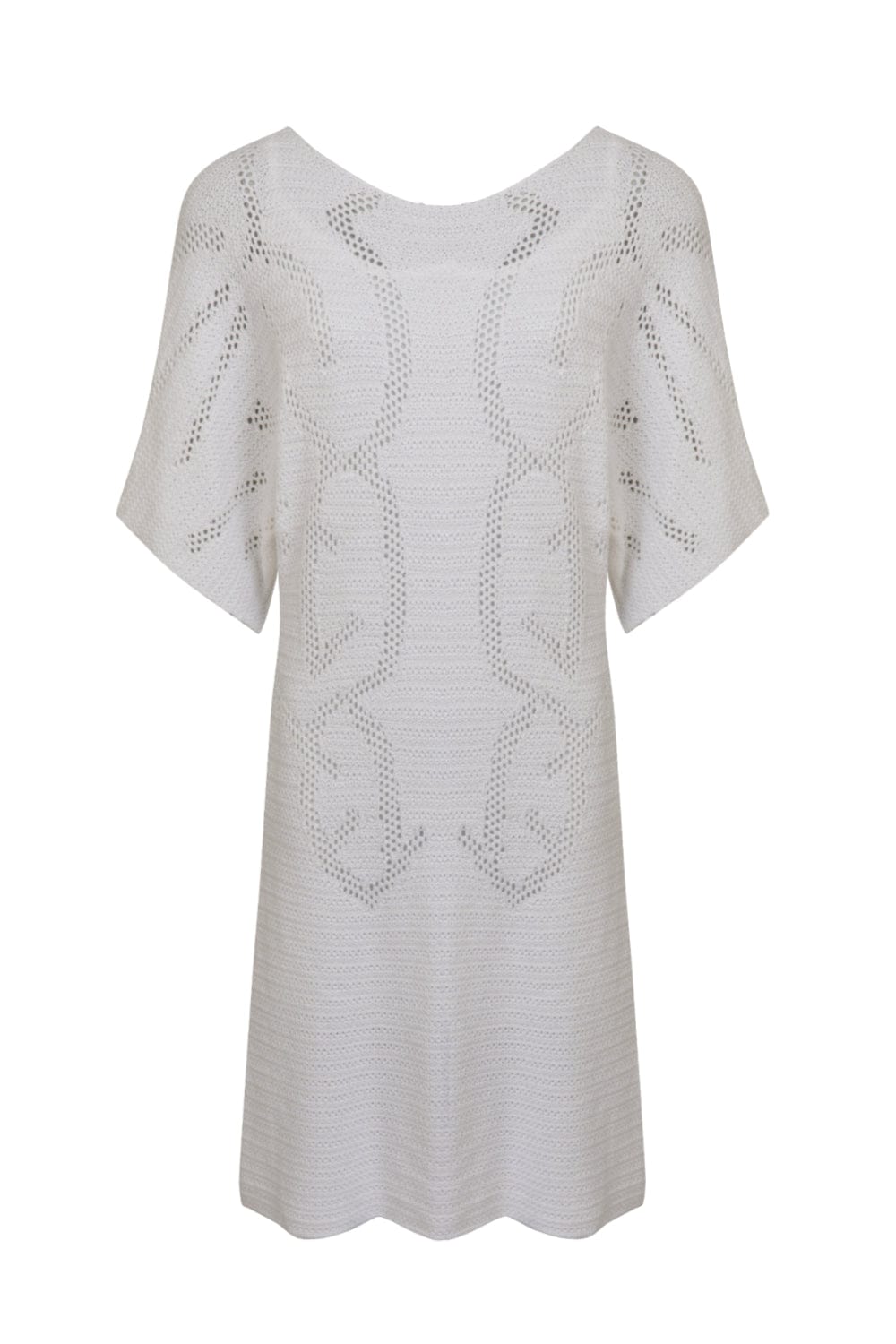 Viviane Furrier - Vestido Curto com Detalhes Rendado em Tricot Off White