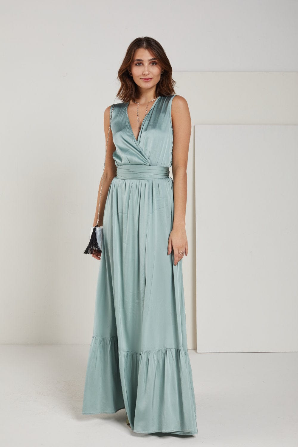 Access - Vestido Longo Envelope sem Mangas Acqua