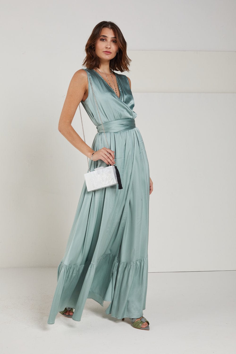 Access - Vestido Longo Envelope sem Mangas Acqua