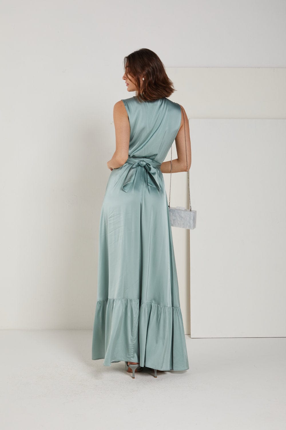 Access - Vestido Longo Envelope sem Mangas Acqua