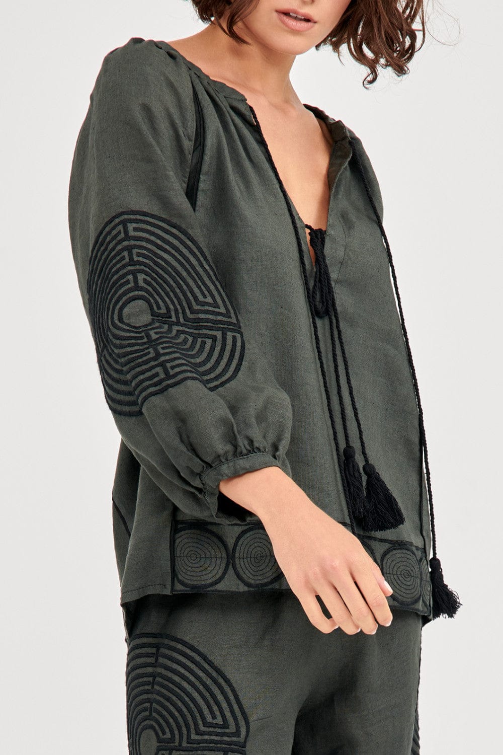 Greek Archaic Kori - Blusa Manga Longa Bata Linho