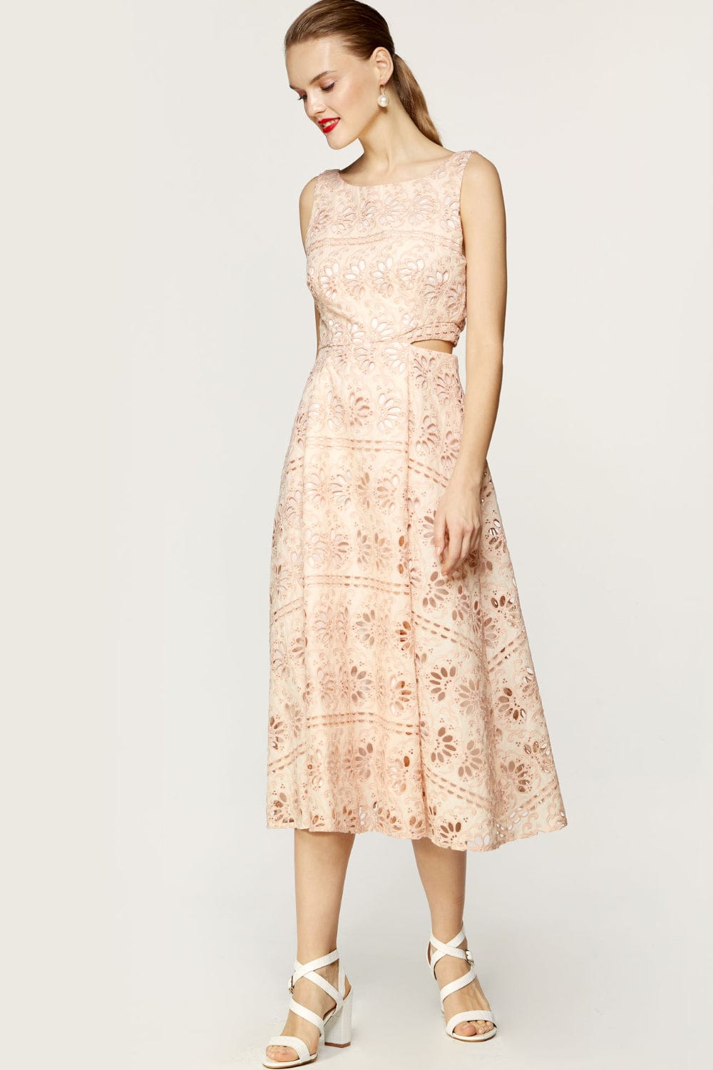 Access - Vestido Midi sem Manga Laise Rosa