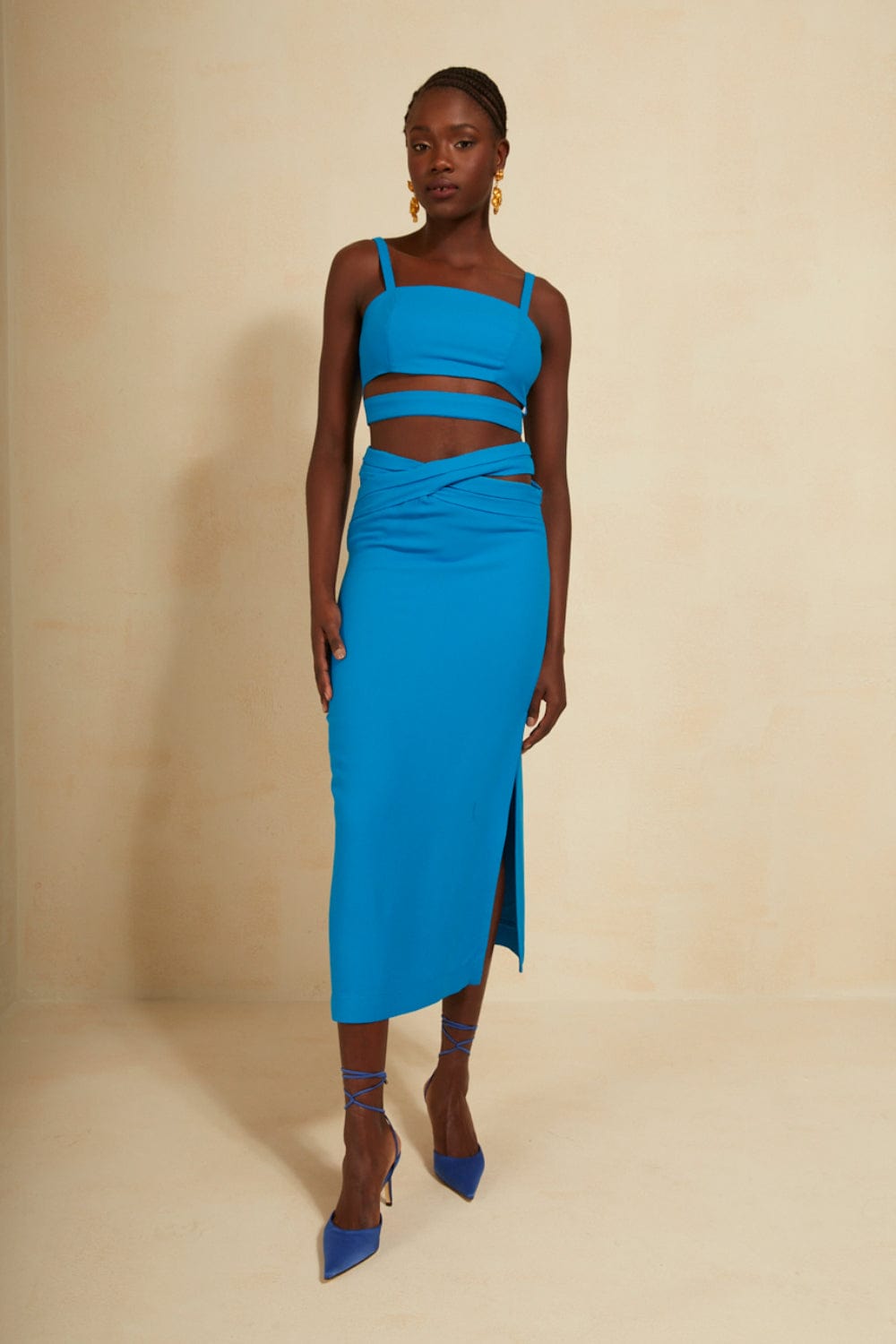 L'Cecci - Saia Midi Transpassada com Fenda Azul