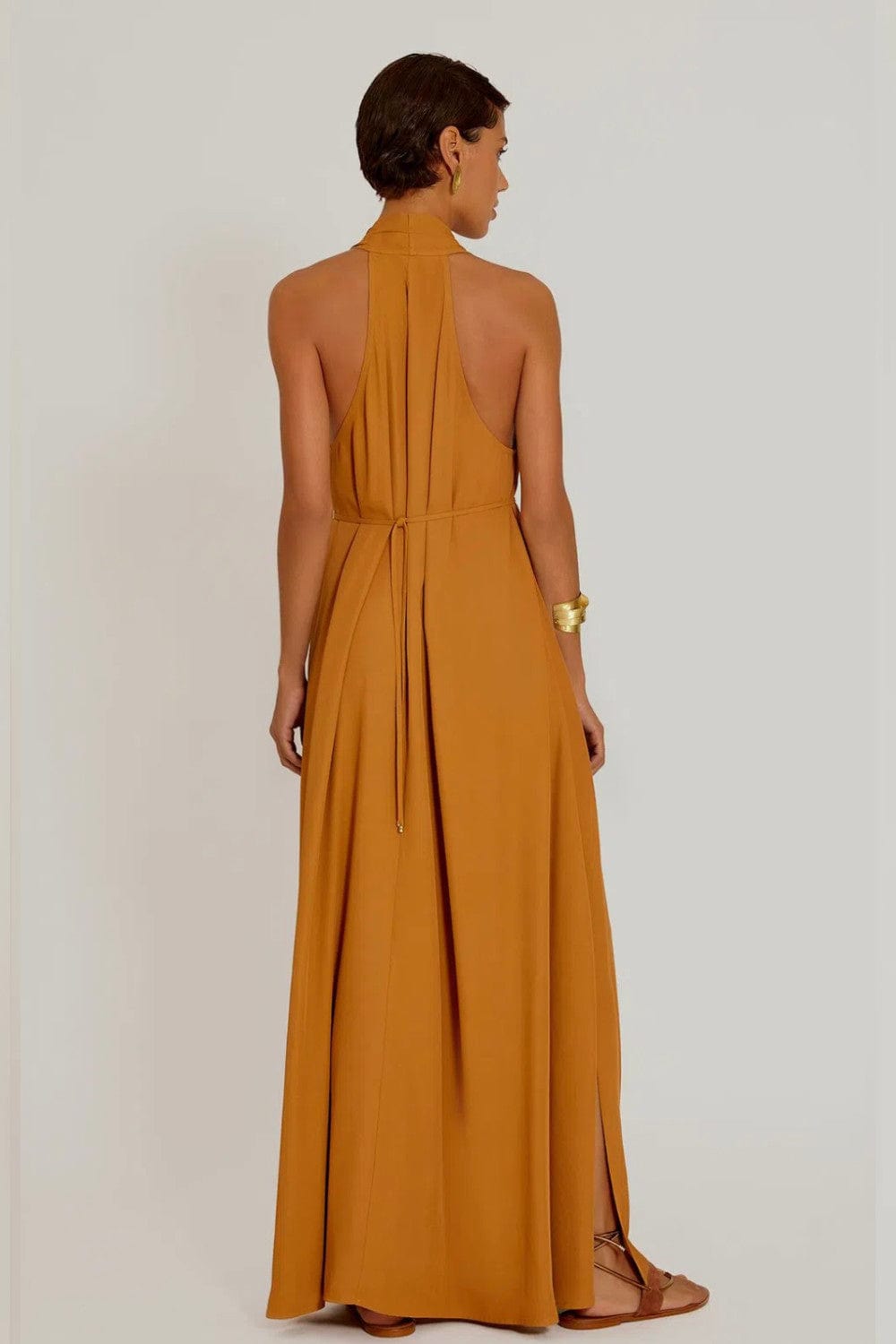 Lenny Niemeyer - Vestido Longo Franzido Decote Sisal Caramelo