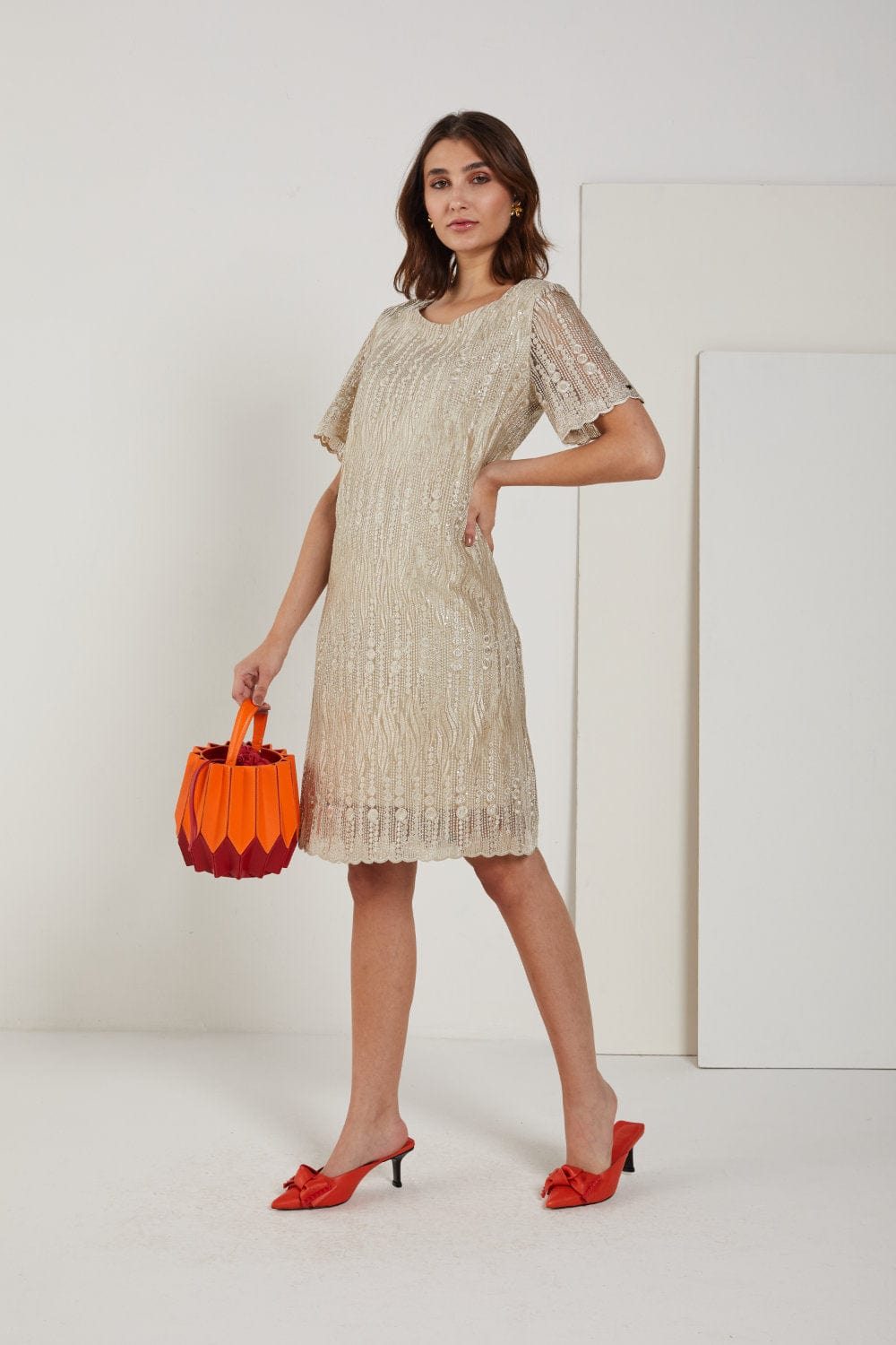 Cristina Barros - Vestido Curto Renda Bege