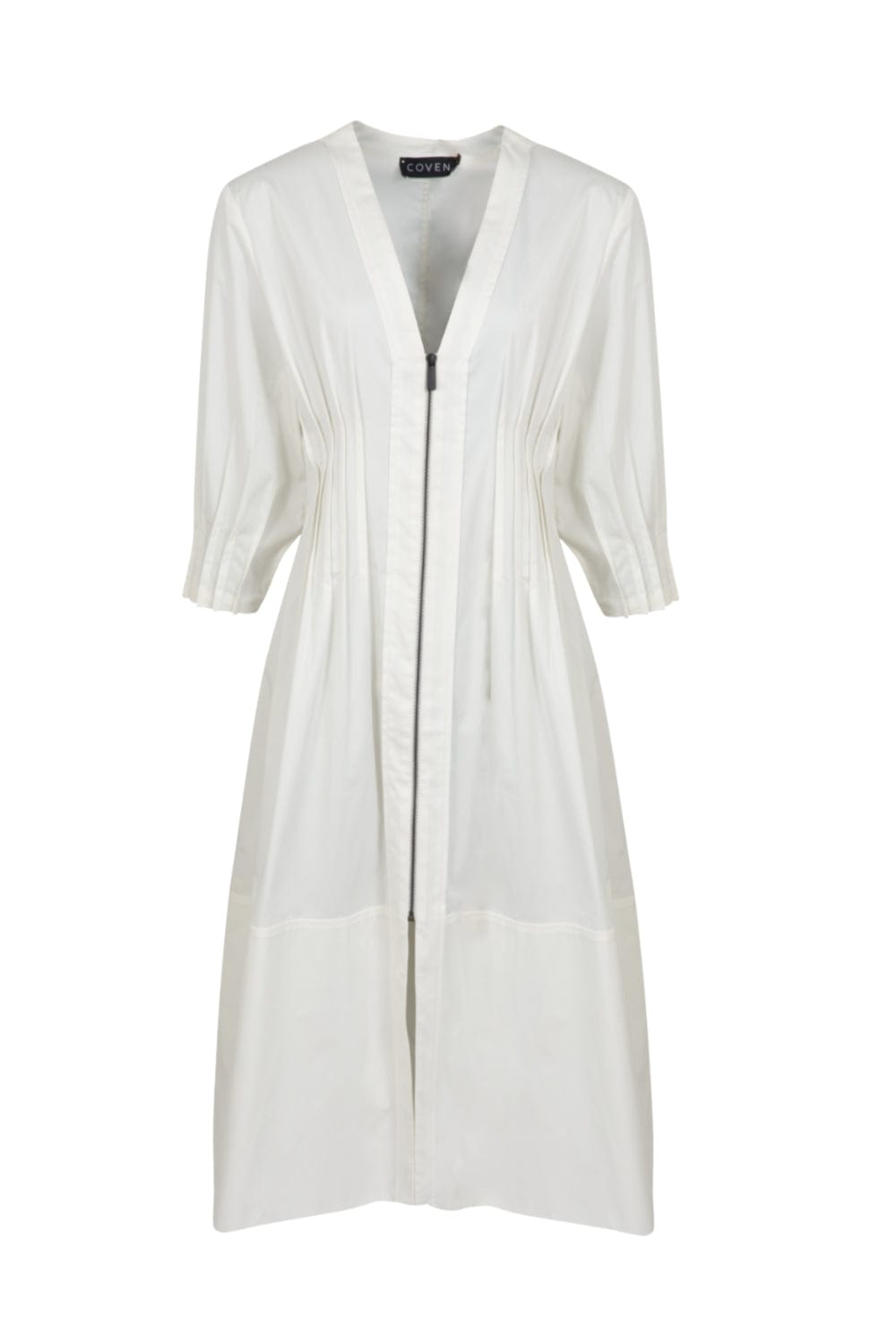 Coven - Vestido Midi Algodão Pregas Off White