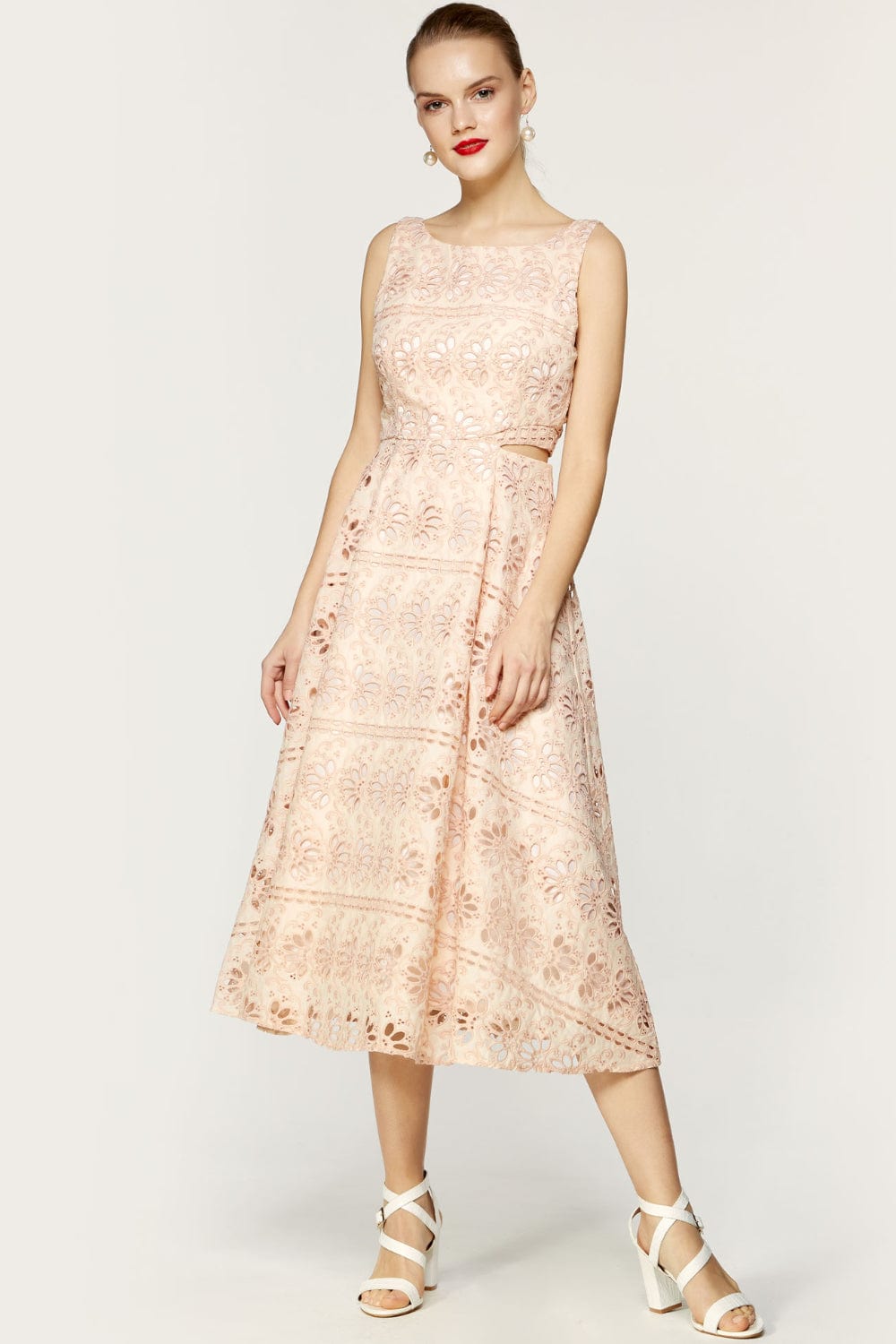 Access - Vestido Midi sem Manga Laise Rosa