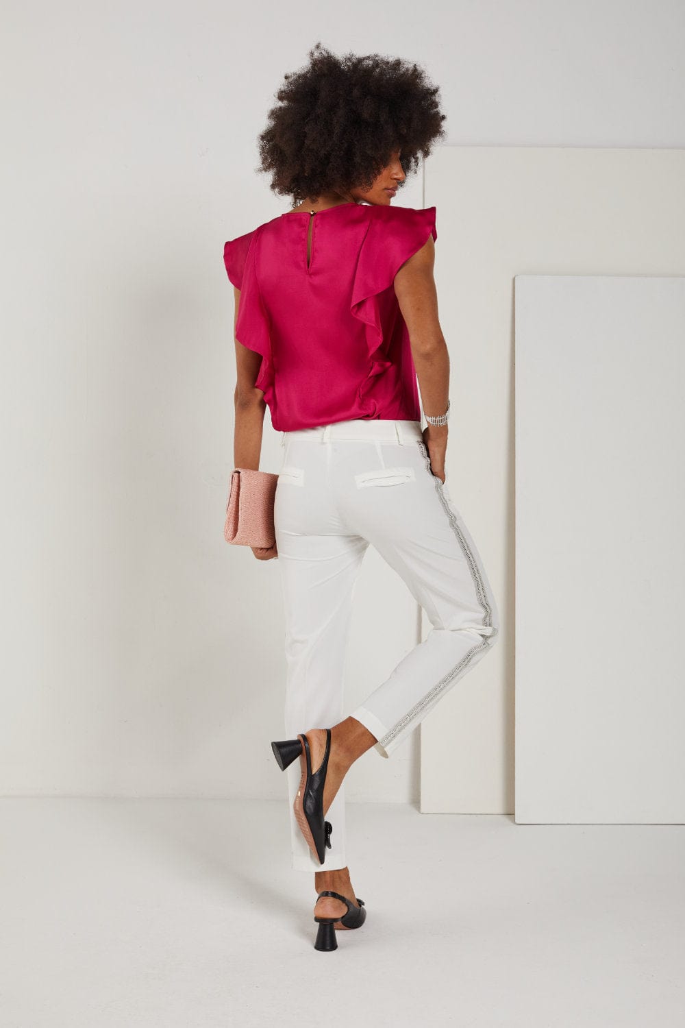 Access - Calça Alfaiataria com Brilho Lateral Branco