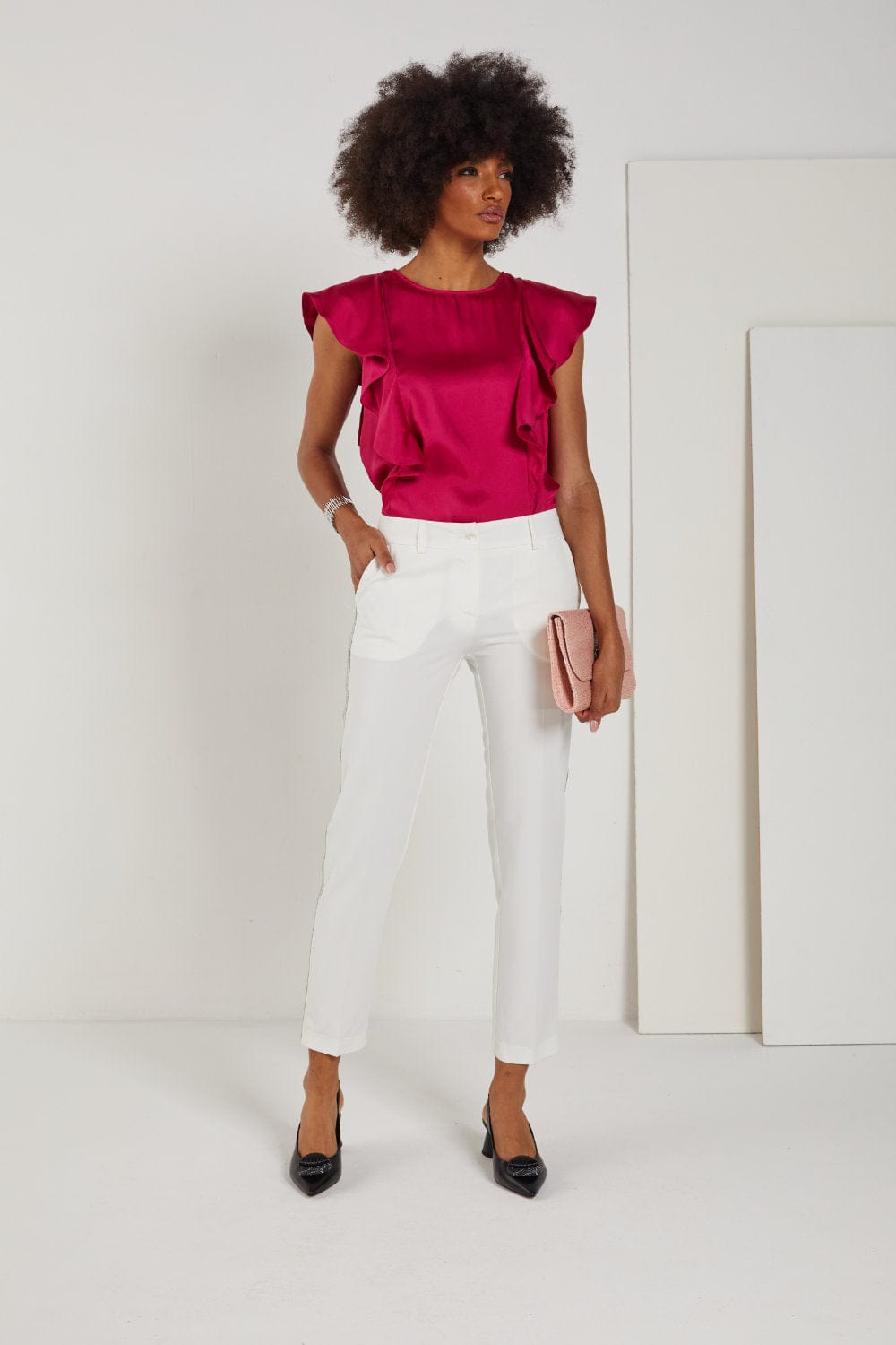 Access - Calça Alfaiataria com Brilho Lateral Branco