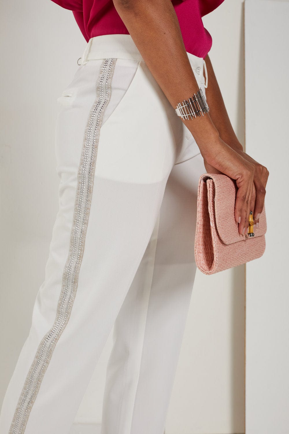 Access - Calça Alfaiataria com Brilho Lateral Branco