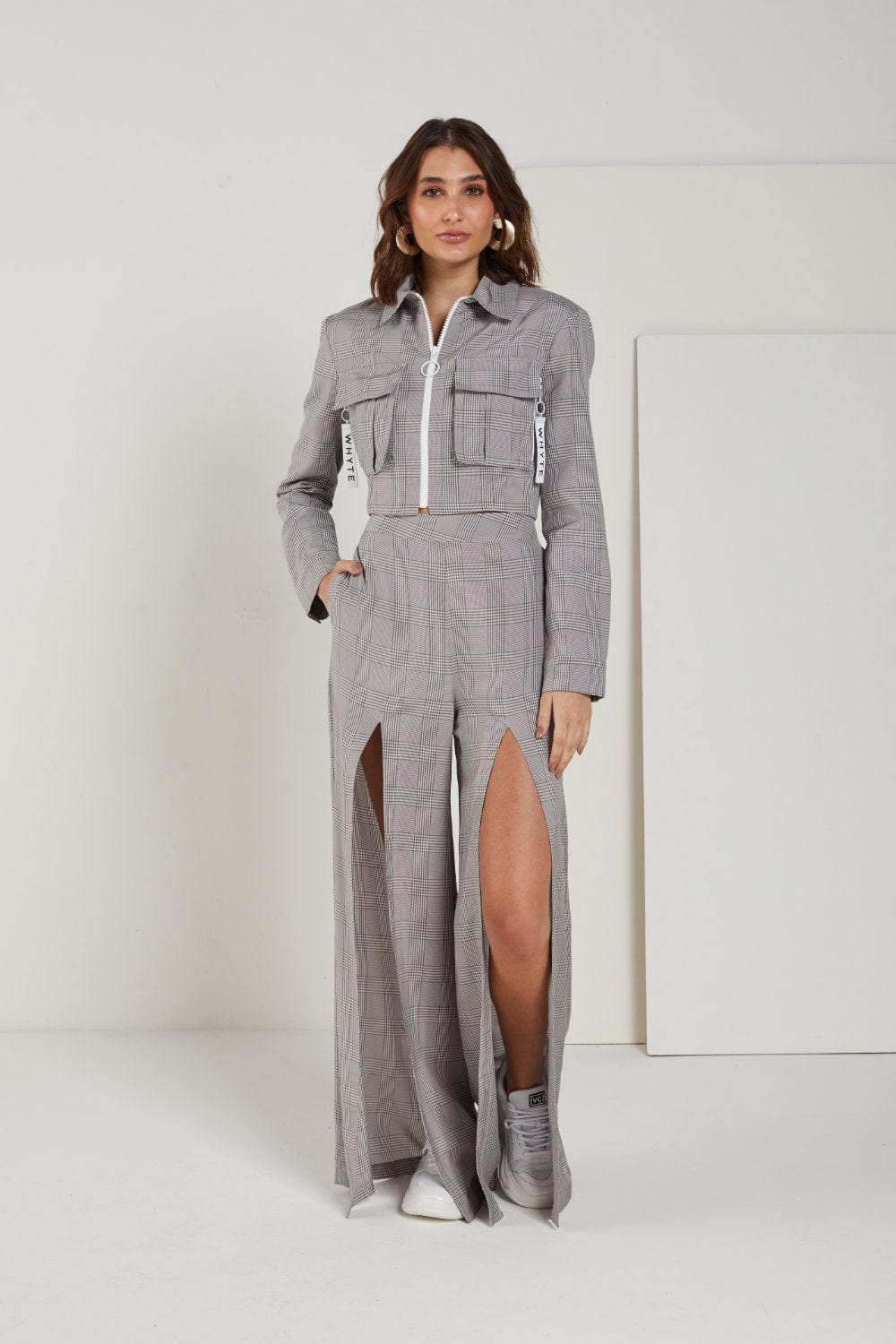 Whyte Studio - Calça Pantalona Xadrez Fendas Frontal