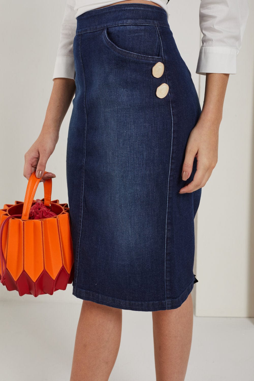 Cristina Barros - Saia Lápis Jeans