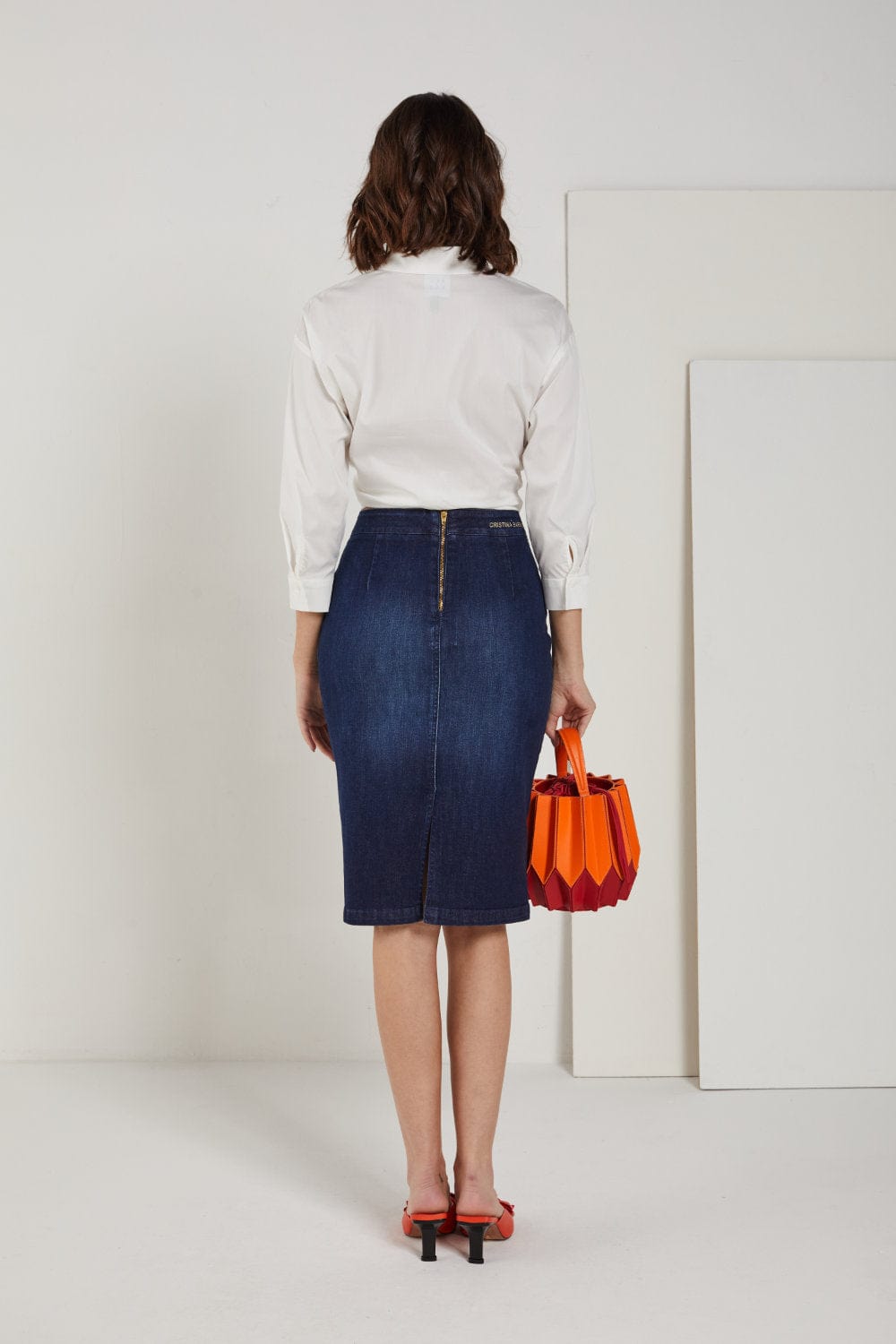 Cristina Barros - Saia Lápis Jeans