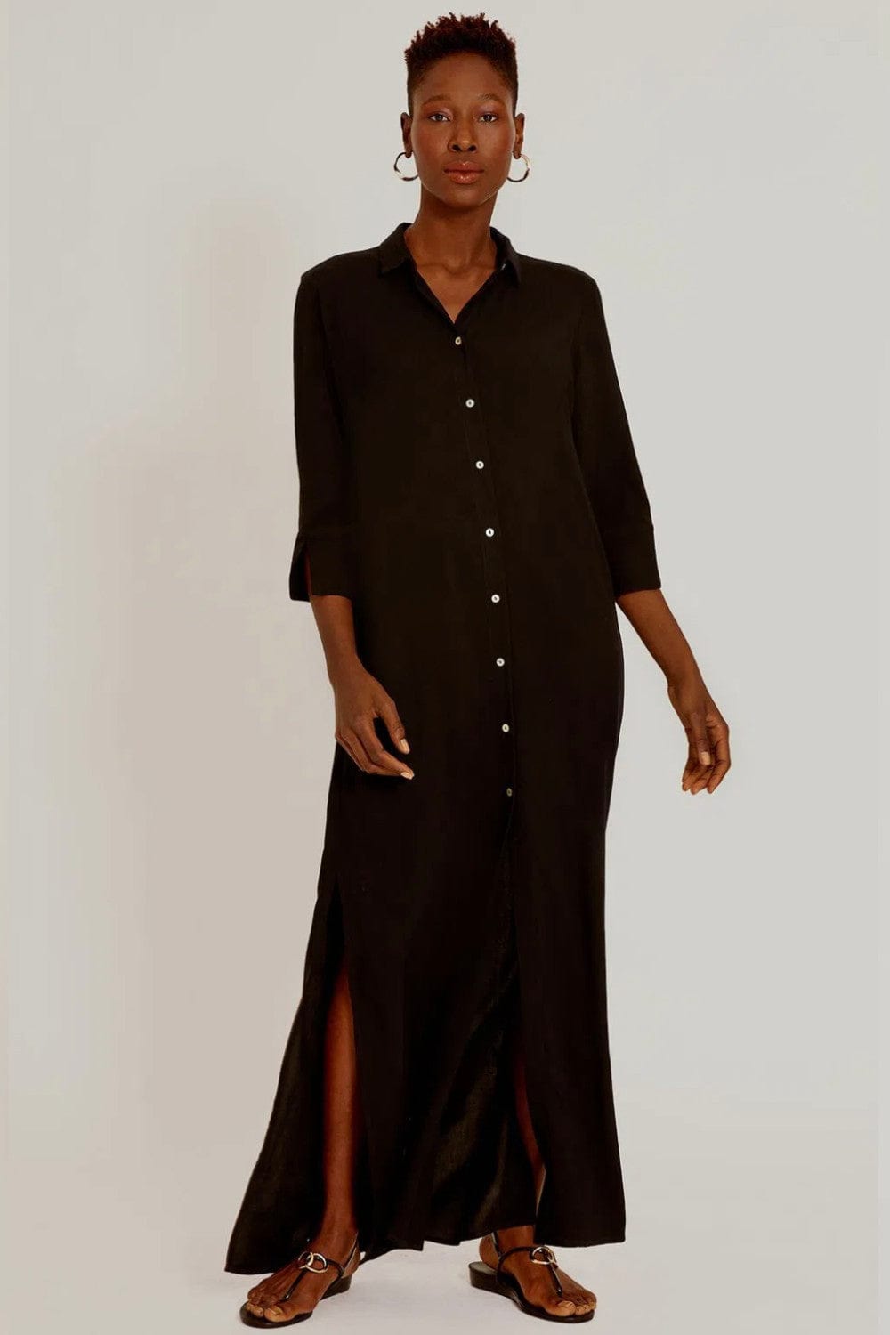 Lenny Niemeyer - Vestido Chemisier Longo Fenda Lateral Preto