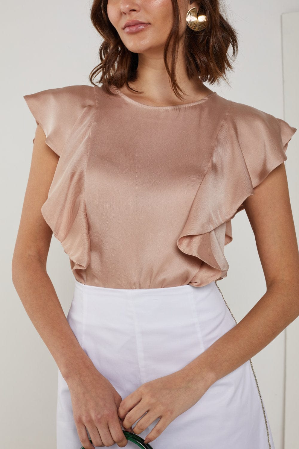 Vicolo - Blusa sem Manga com Babado Bege